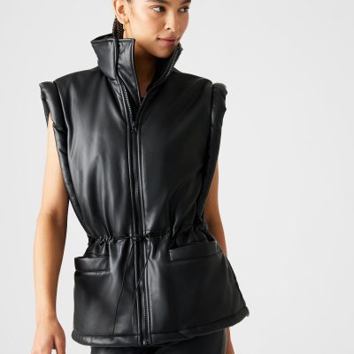 CELESTINA FAUX LEATHER VEST BLACK