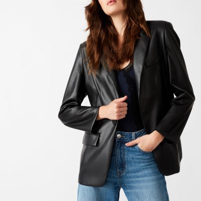 IMAAN FAUX LEATHER BLAZER BLACK